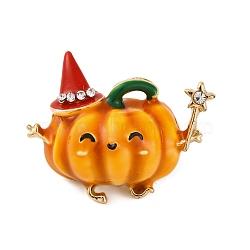 Rhinestone Alloy Brooches, Christmas Enamel Pins, Pumpkin, 25x30mm(JEWB-M047-02G-04)