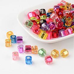 Mixed Cube Acrylic Beads, about 8mm wide, 7.5mm long, Hole: 4mm(X-PB78P9520)
