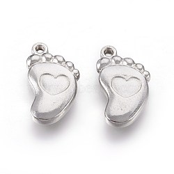 201 Stainless Steel Pendants, Baby Feet, Stainless Steel Color, 17x9.5x3mm, Hole: 1.2mm(STAS-O118-65P)