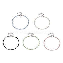 5Pcs 5 Color Glass Rhinestone Tennis Bracelets Set, Iron Link Chain Bracelets with 304 Stainless Steel Clasps, Mixed Color, 7-1/4 inch(18.5cm), 1Pc/color(BJEW-JB09735-S)