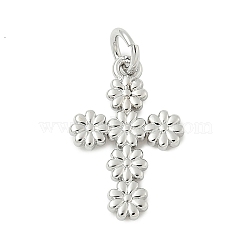 Brass Pendants, Cross & Flower Charms, Rack Plating, Long-Lasting Plated, Cadmium Free & Lead Free, with Jump Rin, Platinum, 18x12x1.5mm, Hole: 3.4mm(X-KK-I276-69P)