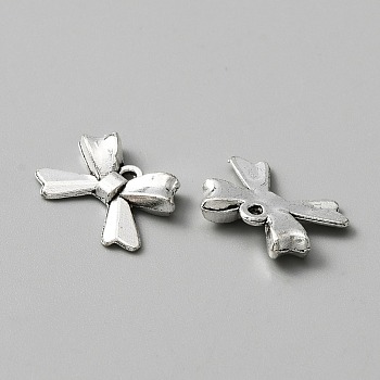 Tibetan Style Alloy Charms, Bowknot Charms, Antique Silver, 10.5x14.5x2.5mm, Hole: 1mm