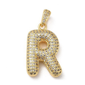 Brass Micro Pave Cubic Zirconia Pendants, Cadmium Free & Lead Free, Long-Lasting Plated, Real 18K Gold Plated, Letter R, 23.5x14.5x5.5mm, Hole: 4.5x3mm