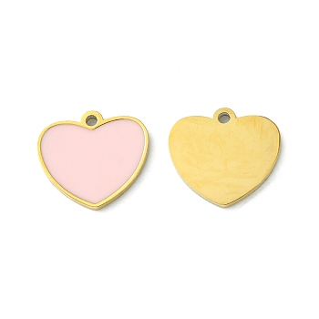 Ion Plating(IP) 304 Stainless Steel Manual Polishing Charms, with Enamel, Heart Charm, Golden, 9x10x1mm, Hole: 1mm