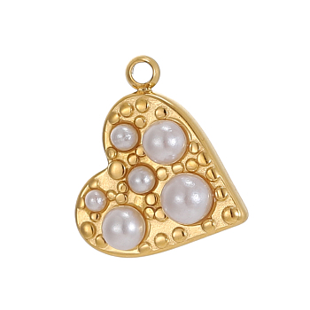 304 Stainless Steel Shell Pendants, Heart Charm, Long-Lasting Plated, Ion Plating(IP), Real 18K Gold Plated, Long-Lasting Plated, White, 11x9mm, Hole: 1mm