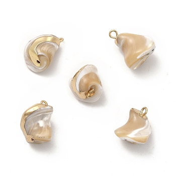 Baroque Natural Trochus Shell Pendants, Nuggets Charms, with Brass Loops, Light Gold, 14~18x12~14x12~14mm, Hole: 1.6~1.8mm