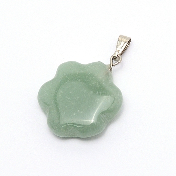 Natural Green Aventurine Pendants, with Stainless Steel Fiding, Flower, 25x19x6mm, Hole: 2.5x6mm