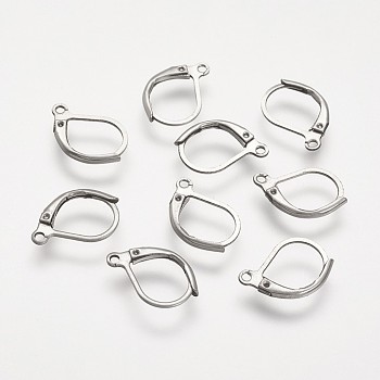 304 Stainless Steel Leverback Earring Findings, with Loop, Stainless Steel Color, 16x10x2mm, Hole: 1mm, Pin: 0.7mm