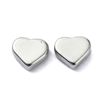 304 Stainless Steel Beads, Heart, Stainless Steel Color, 7x8x3mm, Hole: 1.4mm