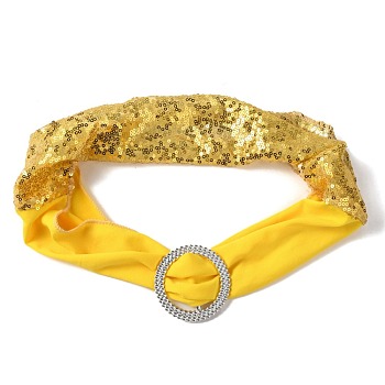 Polyester Stretch Chair Sashes Bows for Wedding Reception, Elastic Chair Cover Bands with Sequins & Plastic Buckle Slider, for Banquet, Party, Hotel Event Decorations, Gold, 150x340x0.5mm
