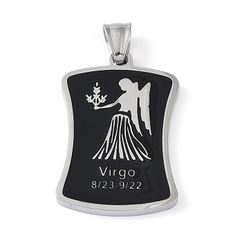 304 Stainless Steel Pendants, with Enamel, Stainless Steel Color, Rectangle with Constellation, Virgo, 39x26x3mm, Hole: 7x3mm