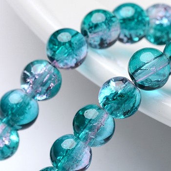 Crackle Glass Beads Strands, Round, Dark Cyan, 6mm, Hole: 1.3~1.6mm, about 133pcs/strand, 31.4 inch