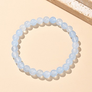 Natural & Dyed White Jade Bead Stretch Bracelets, Imitation Aquamarine, Round, Dyed, 2 inch~2-3/8 inch(5~6cm), Bead: 5.8~6.8mm