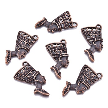 Alloy Pendants, Long-Lasting Plated, Cadmium Free & Nickel Free & Lead Free, Egyptian Queen, Red Copper, 40x19x3mm, Hole: 2.5mm