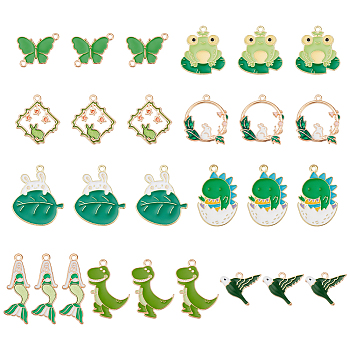 36Pcs 9 Style Alloy Enamel Pendants, Golden & Light Gold, Mixed Shapes, Mixed Color, 15.5~31.5x12.5~18x1.4~3mm, Hole: 1.6mm, 4pcs/style