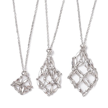 3Pcs 3 Style 304 Stainless Steel & Brass Macrame Pouch Empty Stone Holder for Pendant Necklaces Making, with Slide Beaded, Platinum & Stainless Steel Color, 17.72~29.53 inch(45~75cm), 1Pc/style