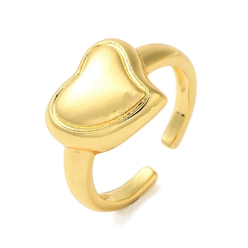 Heart Brass Open Cuff Rings for Women, Adjustable, Real 18K Gold Plated, Adjustable