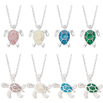 ANATTASOUL 8Pcs 8 Styles Sparkling Resin Tortoise Pendant Necklaces Set, Platinum & Silver Alloy Necklaces, Mixed Color, 18.11~18.74 inch(46~47.6cm), 1Pc/style