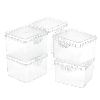 Polypropylene(PP) Plastic Boxes, Bead Storage Containers, with Hinged Lid, Rectangle, White, 9.2x10.15x7.15cm, Inner Size: 9.5x8.4cm, 6pcs/box