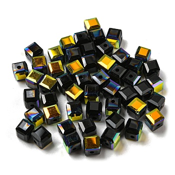 Electroplate Glass Beads, Faceted, Cube, Black, 5.5x5.5x5.5mm, Hole: 1.6mm , 100pcs/bag