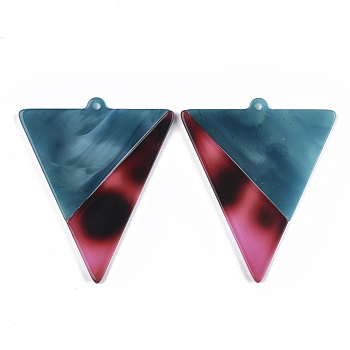 Cellulose Acetate(Resin) Big Pendants, Two-tone, Triangle, Cadet Blue, 51.5x43x2.5mm, Hole: 1.5mm