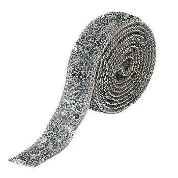 Rhinestone & Glass Seed Bead & Iron Curb Chain Ribbon, for Costume Accessories, Belt Decoration, Jet, 20mm, about 1m/pc