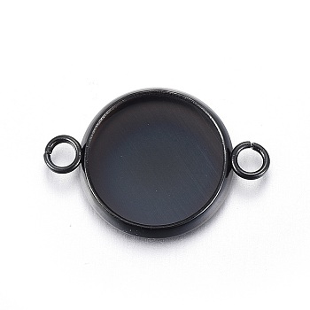 Stainless Steel Cabochon Connector Settings, Plain Edge Bezel Cups, Flat Round, Electrophoresis Black, Tray: 10mm, 12x17x2mm, Hole: 1.8mm