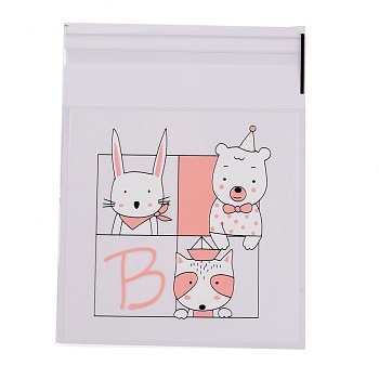 Rectangle OPP Self-Adhesive Cookie Bags, for Baking Packing Bags, Rabbit Pattern, 13x9.9x0.01cm, about 95~100pcs/bag