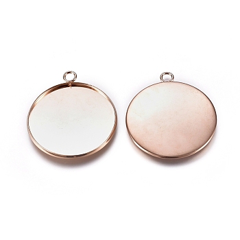 201 Stainless Steel Pendant Cabochon Settings, Plain Edge Bezel Cups, Flat Round, Rose Gold, Tray: 30mm, 36.5x32x2mm, Hole: 3mm