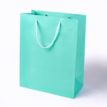 Kraft Paper Bags, with Handles, Gift Bags, Shopping Bags, Rectangle, Aquamarine, 32x25x13.2cm