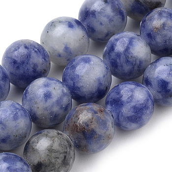 Natural Brazil Blue Spot Jasper Beads Strands, Round, 8mm, Hole: 1mm, about 45~48pcs/strand, 15.7 inch