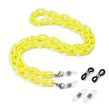 Eyeglasses Chains, Neck Strap for Eyeglasses, with Opaque Acrylic Cable Chains, 304 Stainless Steel Lobster Claw Clasps and Rubber Loop Ends, Yellow, 27.75 inch(70.5cm)