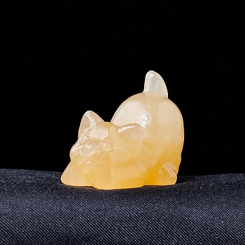 Natural Calcite Carved Healing Cat Figurines, Reiki Energy Stone Display Decorations, 30x25mm
