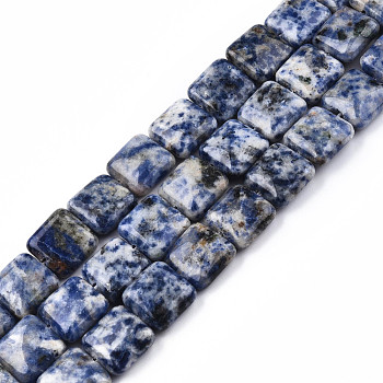 Natural Blue Spot Jasper Beads Strands, Square, 14x14x5.5mm, Hole: 1.2mm, about 28pcs/strand, 15.16 inch~15.35 inch(38.5~39cm)