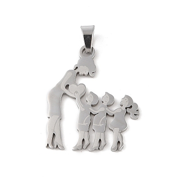 Mother's Day 304 Stainless Steel Pendants, Laser Cut, Mother and Child Charm, Stainless Steel Color, 32x26x1mm, Hole: 6x4mm