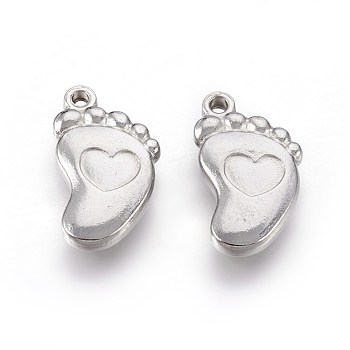 201 Stainless Steel Pendants, Baby Feet, Stainless Steel Color, 17x9.5x3mm, Hole: 1.2mm