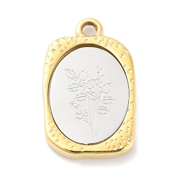 304 Stainless Steel Pendants, Rectangle with Twelve Zodiac Flower Charm, Golden & Stainless Steel Color, December Holly, 23x14.5x3mm, Hole: 2mm