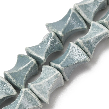 Vintage Handmade Porcelain Beads Strands, Fancy Antique Glazed Porcelain, Polygon, Aqua, 11.5x9.5x8.5mm, Hole: 1.2mm, about 30pcs/strand, 14.17''(36cm)