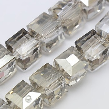 Faceted Cube Shaped Crystal Glass Beads Strands, Gray, 10x10x10mm, Hole: 1mm, about 79pcs/strand, 30.7 inch