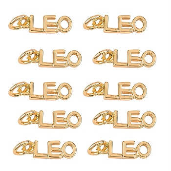 10Pcs Brass Pendants, with Jump Rings, Long-Lasting Plated, Constellation/Zodiac Sign, Golden, Leo, Leo: 4x12x1.5mm, Hole: 3mm