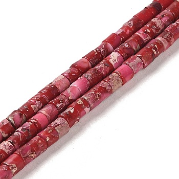Synthetic Regalite/Imperial Jasper/Sea Sediment Jasper Beads Strands, Dyed, Column, Red, 4x4mm, Hole: 0.9mm, about 100pcs/strand, 15.94 inch(40.5cm)