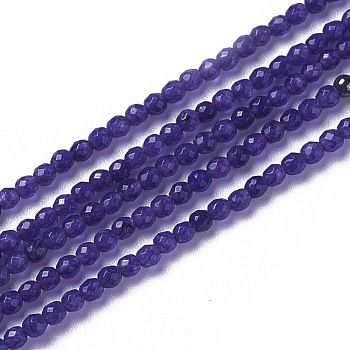 Natural White Jade Beads Strands, Faceted, Round, Indigo, 3~3.5x2.5~3mm, Hole: 0.3mm, about 114~141pcs/strand, 15.1~16.4 inch(38.4~41.8cm)