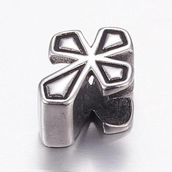 304 Stainless Steel European Beads, Large Hole Beads, Cross, Antique Silver, 13x10x7mm, Hole: 5mm