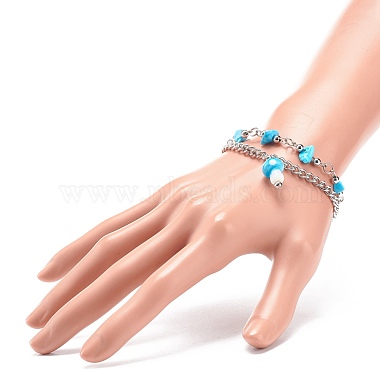 Synthetic Turquoise(Dyed) Chips Beaded Double Line Multi-strand Bracelet(BJEW-JB08669)-3
