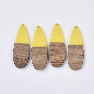 Yellow Teardrop Resin+Wood Big Pendants