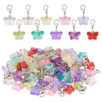 80Pcs 10 Colors Butterfly Two Tone Transparent Spray Painted Glass Pendant Decorations, with Zine Alloy Swivel Lobster Claw Clasps, Mixed Color, 25mm, 8pcs/color(PALLOY-HY00058)