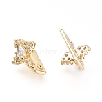 2 Hole Brass Micro Pave Cubic Zirconia Multi-strand Links, Cadmium Free & Lead Free, Cross, Clear, Golden, 11.8x8.2x12.3mm, Hole: 1.2mm(ZIRC-K084-B02-G)
