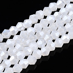 Imitation Jade Electroplate Glass Beads Strands, Pearl Luster Plated, Faceted, Bicone, Snow, 2.9~3.3x2.5mm, Hole: 0.7mm, about 135~140pcs/strand, 38~40cm(EGLA-A039-J2mm-A06)
