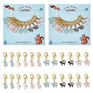 Alloy Enamel Cat Pendant Locking Stitch Markers, Zinc Alloy Lobster Claw Clasp Stitch Marker, Mixed Color, 3~3.2cm, 6 style, 2pcs/style, 12pcs/set(HJEW-AB00095)