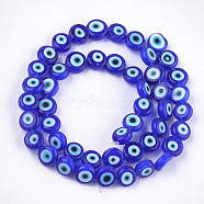 Handmade Evil Eye Lampwork Beads Strands, Flat Round, Blue, 7.5x3mm, Hole: 1mm, about 48pcs/strand, 13.7 inch~14.9 inch(LAMP-S191-02B-12)